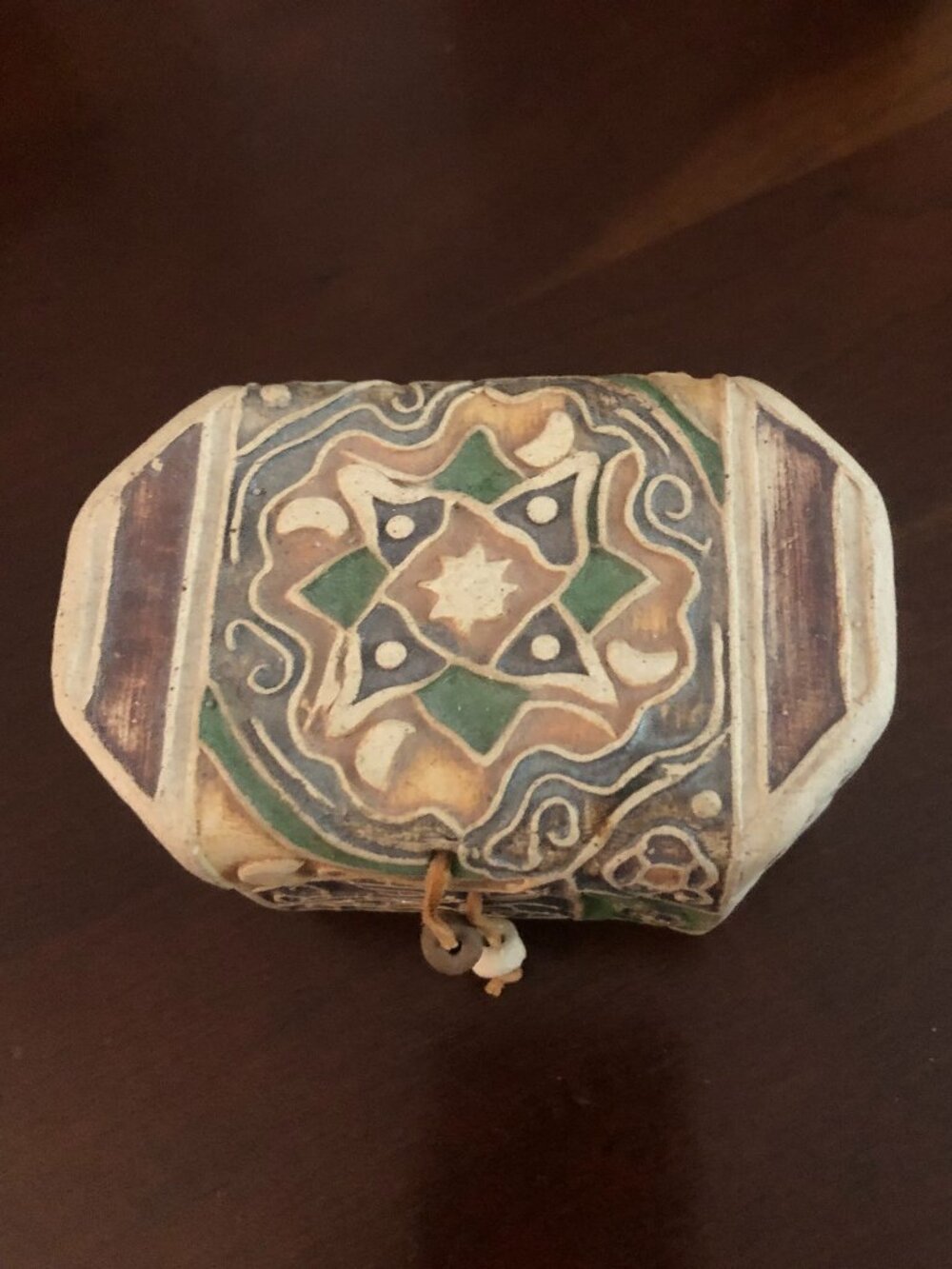 Vintage Mexican Pottery Trinket Box Stamped Fagua